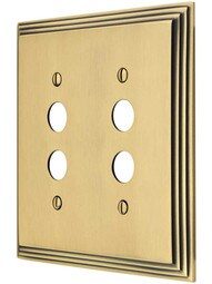 Mid-Century Push Button Switch Plate - Double Gang in Antique Brass.